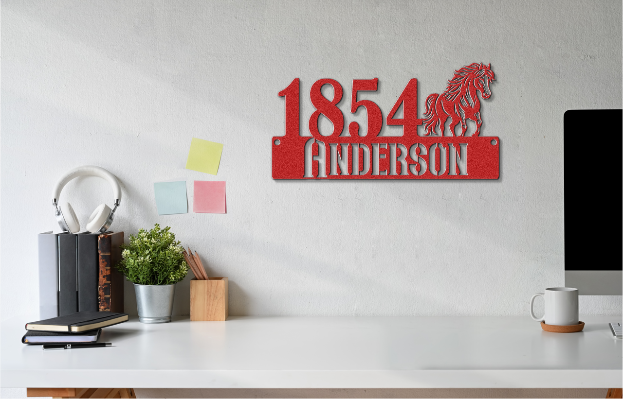 Custom Address Metal Sign With Horse