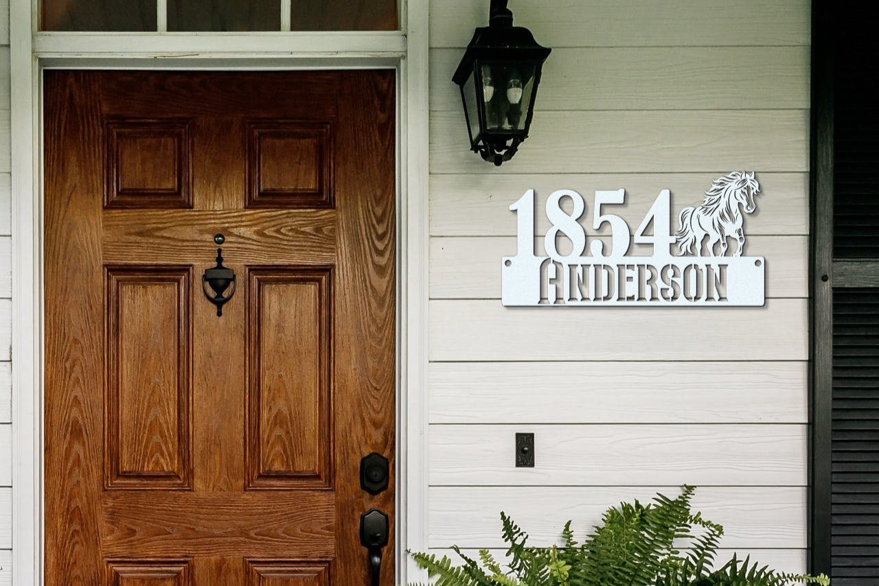Custom Address Metal Sign With Horse