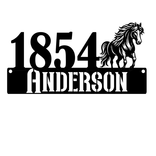 Custom Address Metal Sign With Horse